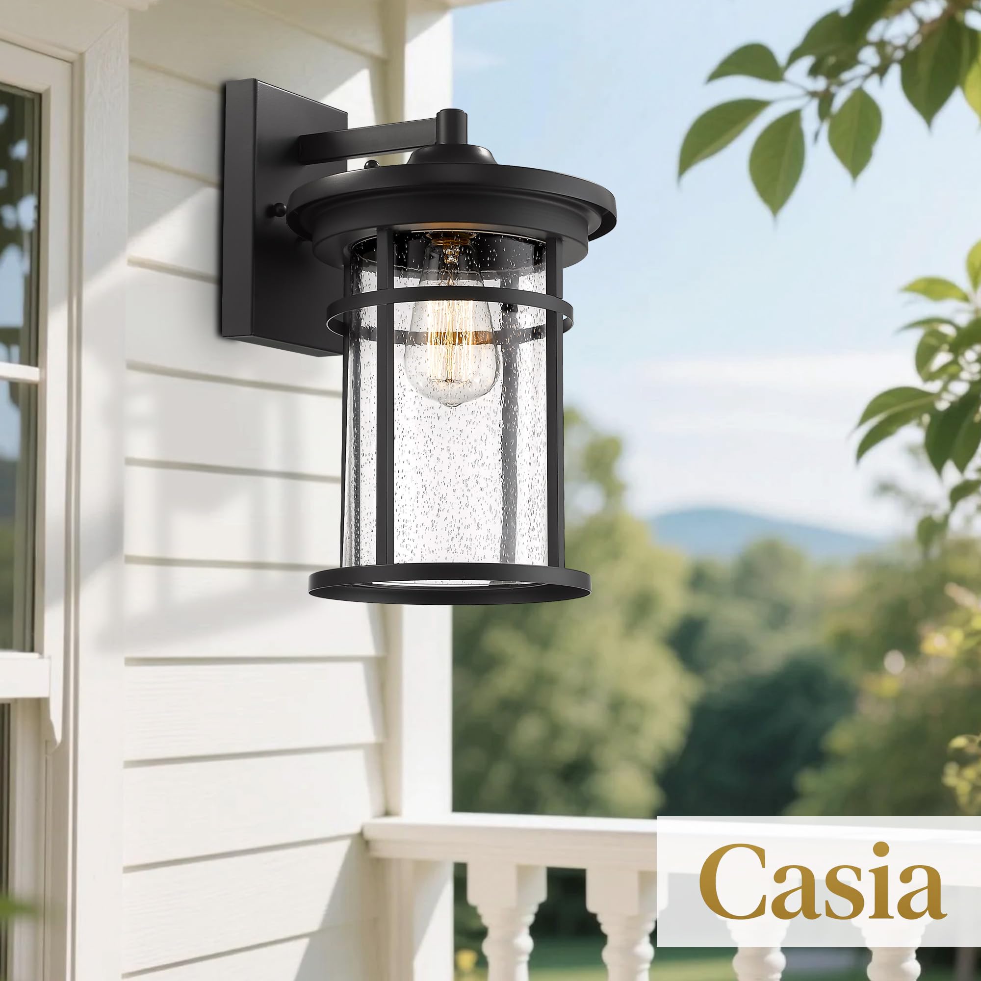 Casia Appliques murales d'extérieur - Lanterne murale d'extérieur - Luminaire mural extérieur - Lampes murales d'extérieur pour terrasse, porche, jardin, balcon (noir, 35,8 cm de hauteur)