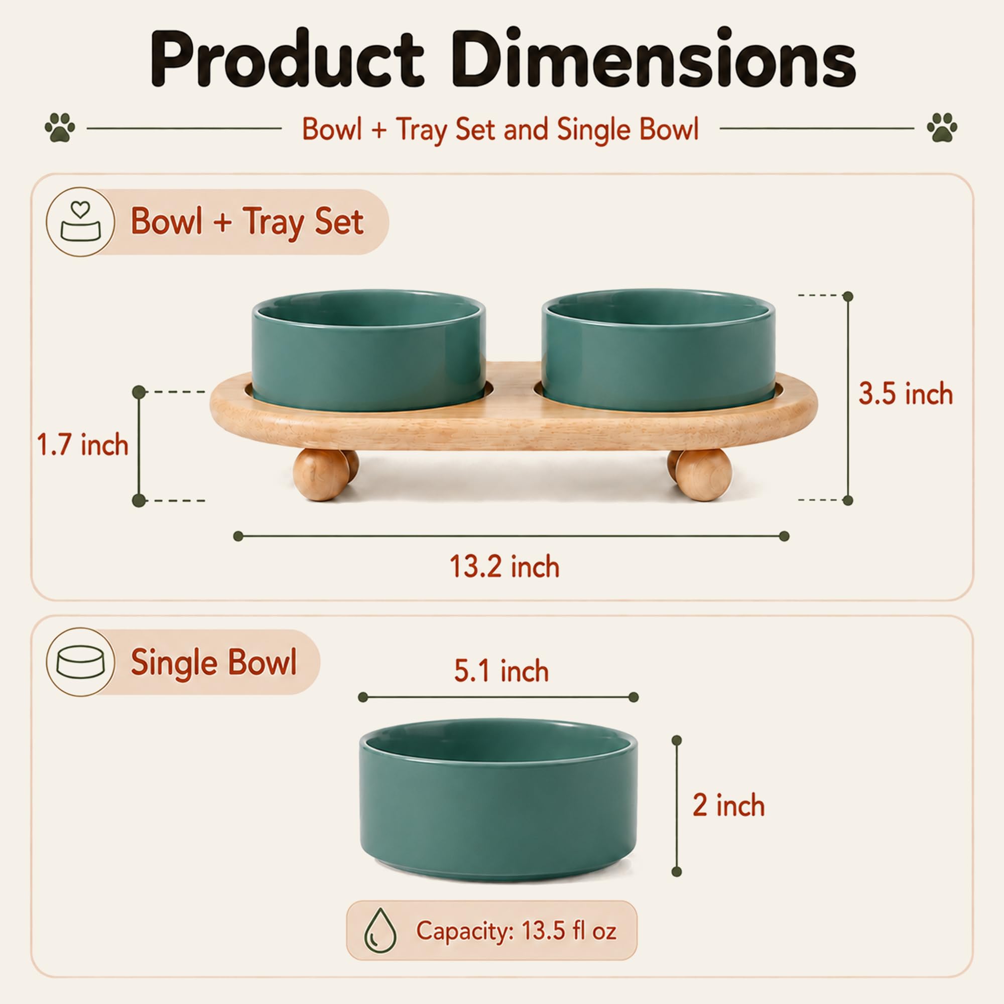 Havniva Gamelle surélevée en céramique pour chat (2 x vert foncé + support)
