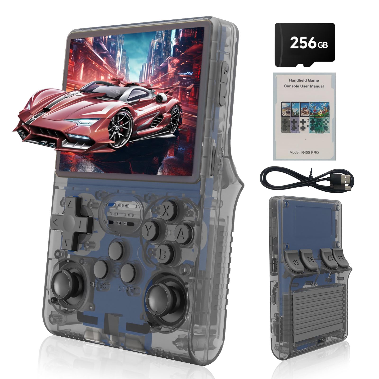 R40S Pro Handheld Game Console,30000 HD Games Mini Retro Gaming Console,3.5-Inch IPS Screen,Built in 45 Emulators,256GB SD Card,3800mAh Battery