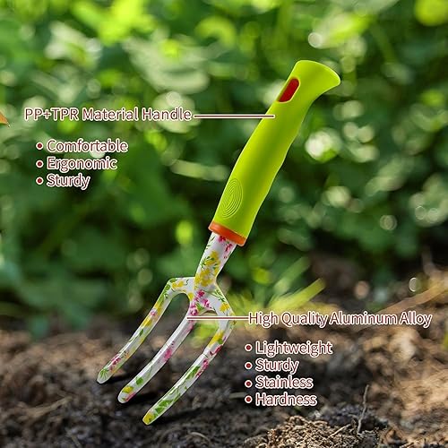 Miniatura 9 de Juego de 41 herramientas de jardinería de alta calidad, kit de herramientas de jardinería resistentes de acero inoxidable, con agarre de goma