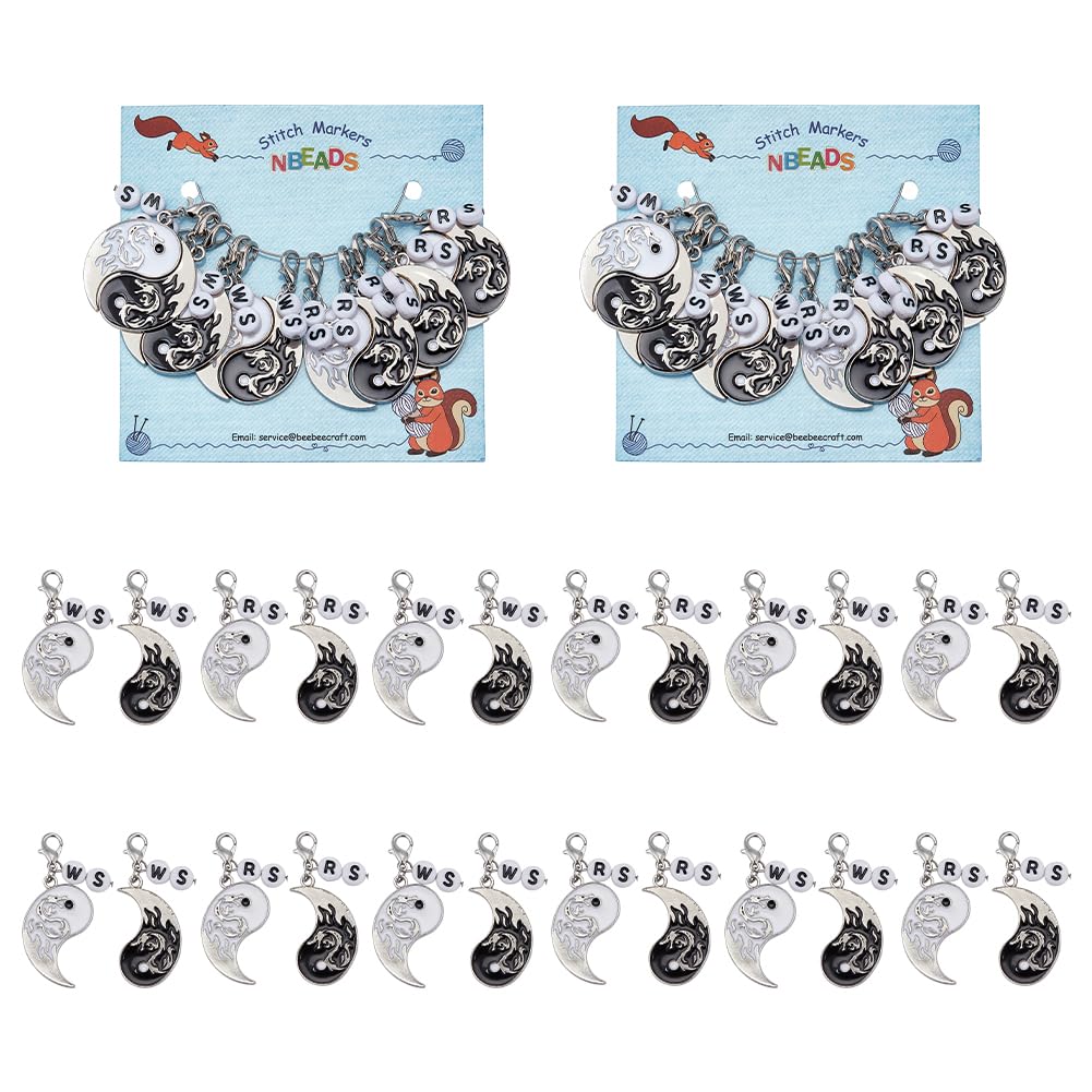 NBEADS 24 Pcs Yin Yang with Dragon Stitch Markers, Enamel Alloy Crochet Stitch Marker Charms Removable Lobster Claw Clasps Locking Stitch Marker for Knitting Weaving Sewing Jewelry Making