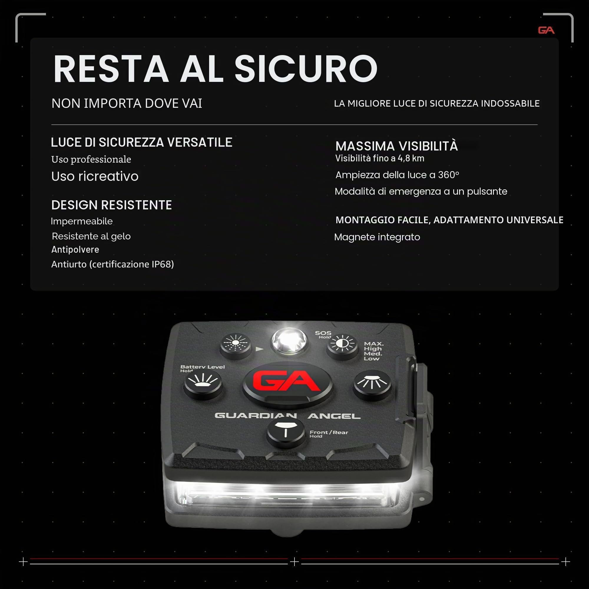 Guardian Angel Luci di sicurezza serie Micro (tutte bianche anteriori e posteriori bianche) | Torcia LED ricaricabile e indossabile a mani libere per passeggiate con cani, corsa, ciclismo, barca e