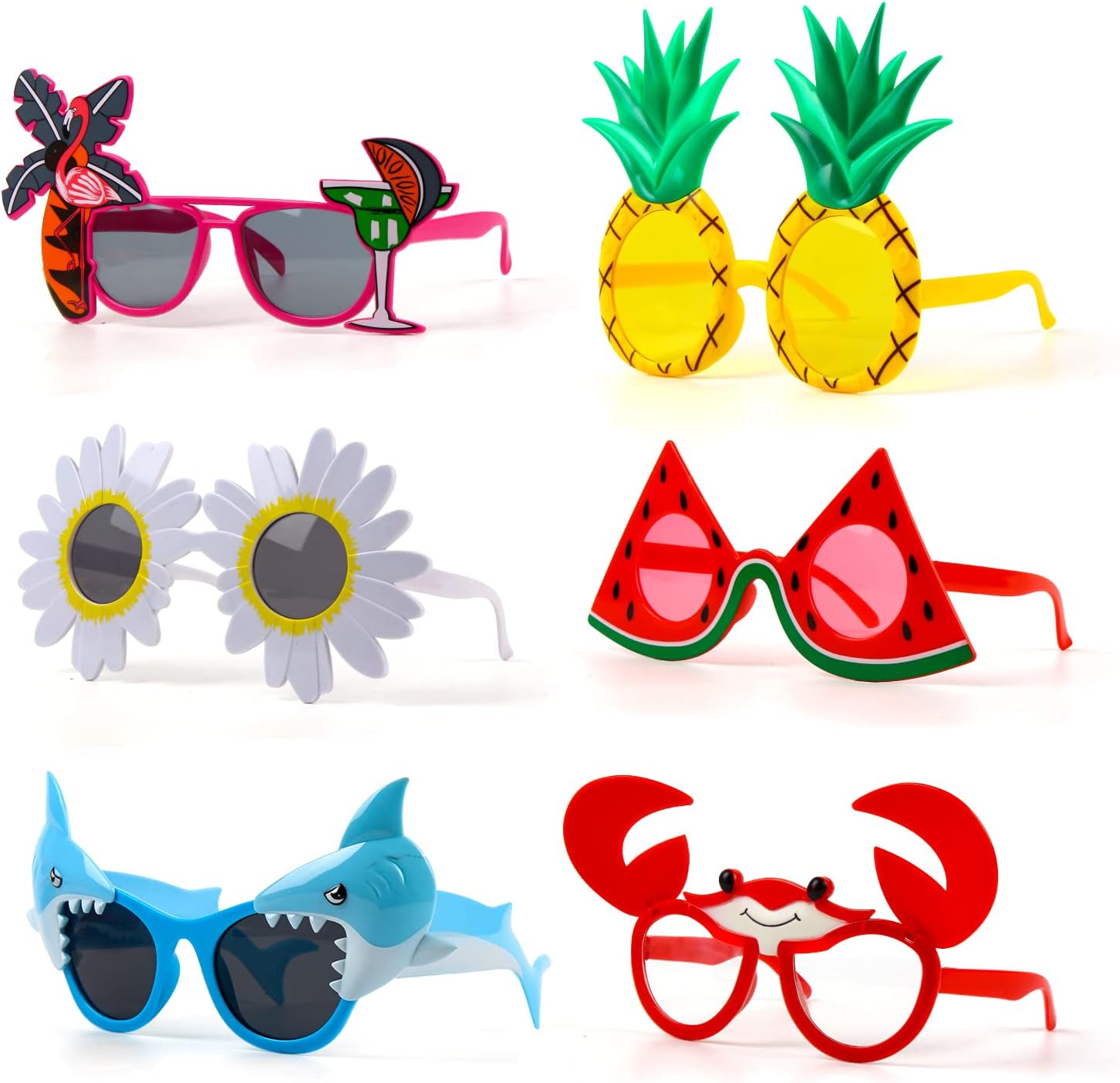Hawaiian Luau Party Sunglasses, 6 Pairs Summer Pool Tropical Beach Funny Sunglasses Glasses for Adults Kids Luau Party Favors