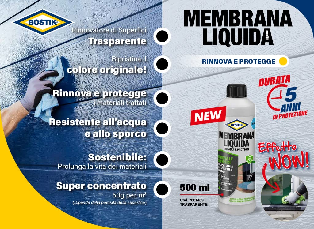 Bostik Membrana Liquida Rinnova & Protegge trattamento rinnovante  resistente ad acqua e sporco 500ml trasparente : Amazon.it: Fai da te