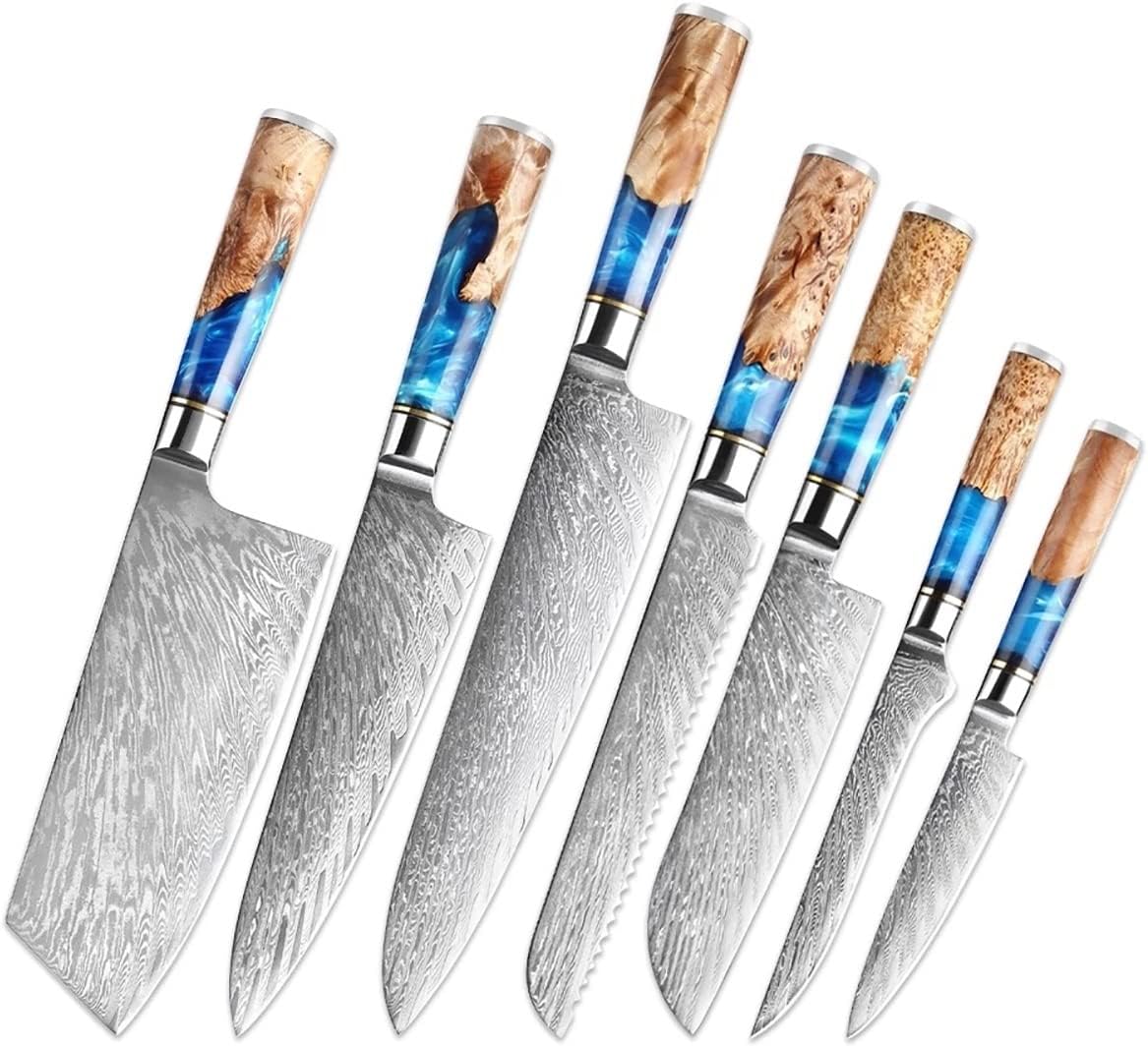 Set de Cuchillos de Cocina 7 Piezas, Acero Damascus VG10, Base