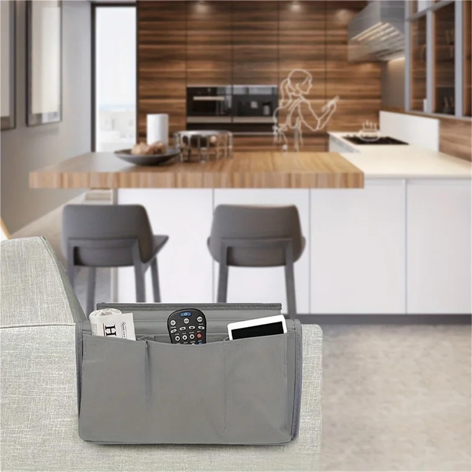 Organizador Antideslizante for reposabrazos de sofá, sillón Caddy, Almacenamiento for cabecera Cama, Bolsillo for TV, Soporte Remoto, Bolsa for, teléfono móvil para Sofá(Gray)