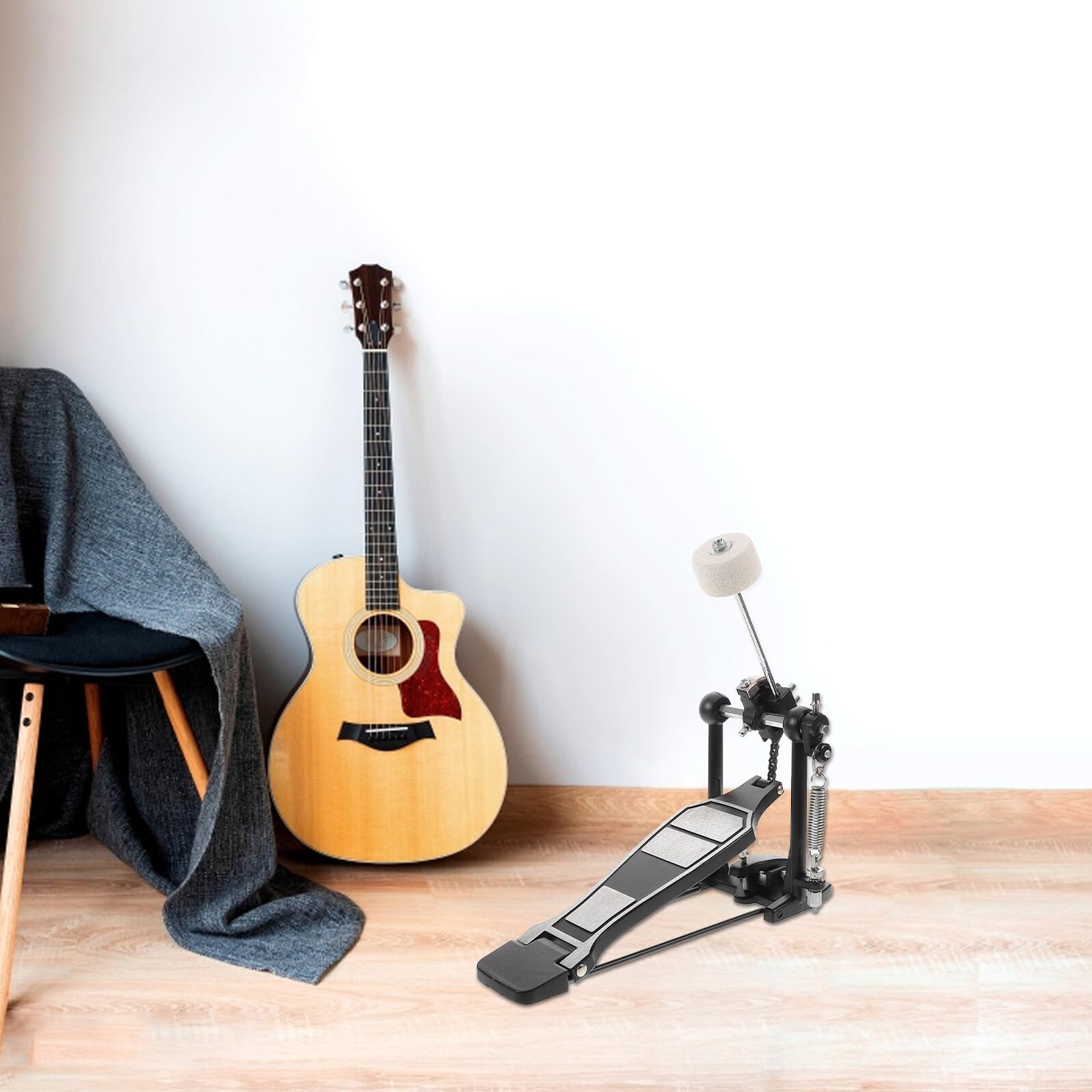Pedale Cassa Batteria in Lega di Alluminio Nero a Catena Singola | Batteria Acustica e Jazz, Design Antiscivolo e Alta Resistenza All'usura, Chiave Tamburo Inclusa