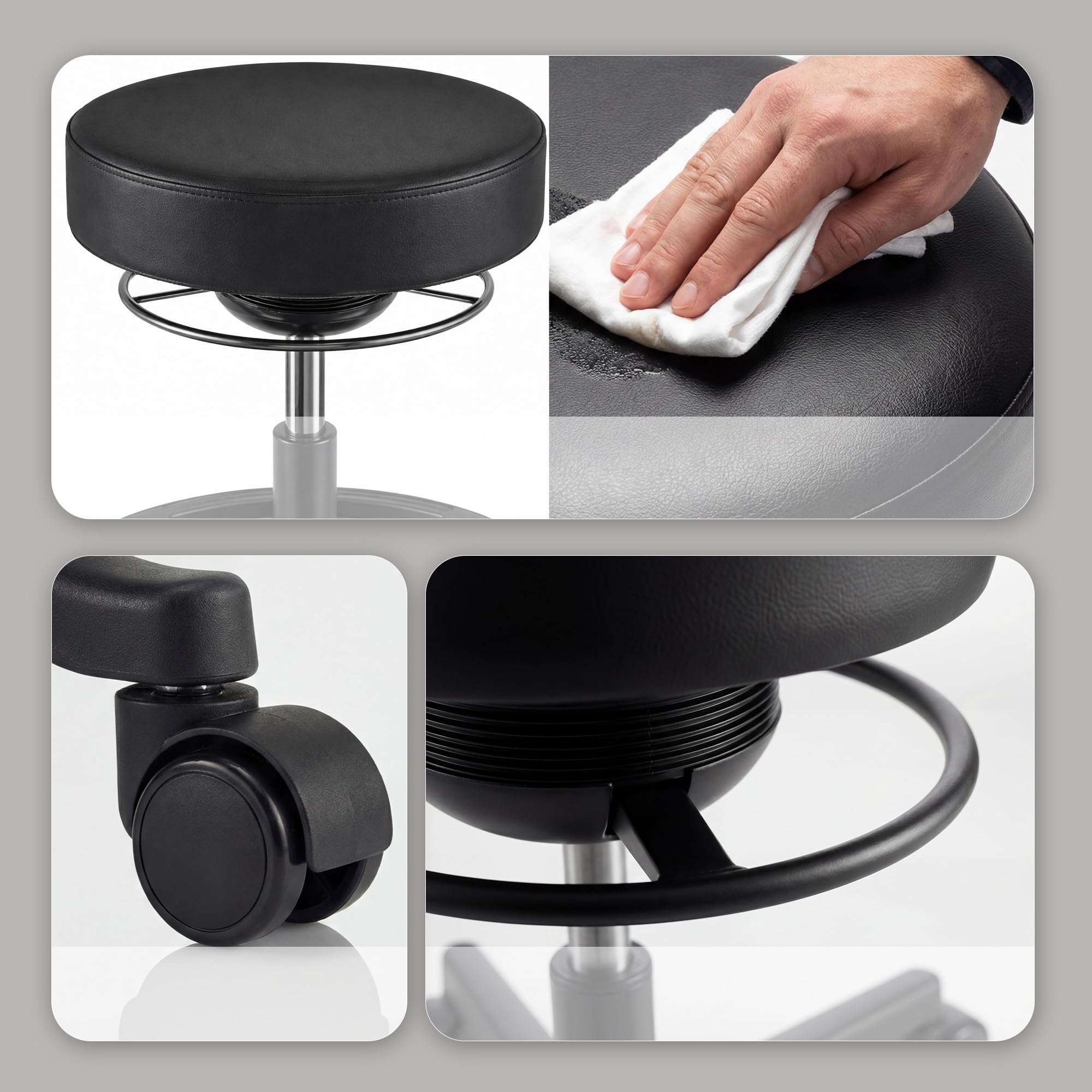 Jan Nowak Tabouret Atelier a roulettes réglable 58,2-79,5 cm pivotant 360 Tabouret Laboratoire Ergonomique siège Mobile Professionnel Industriel Jusqu à 130 kg