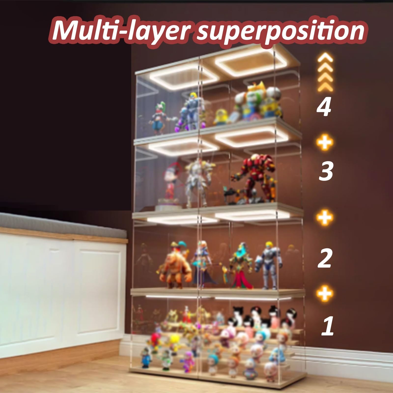 Vitrina De Acrílico Transparente con Luz LED, 15, 20, 25, 30, 35, 40, 45, 50 Y 60 Cm, para Exhibir Regalos, Cajas Organizadoras, Vitrinas(8X12X8in/20X30X20cm)