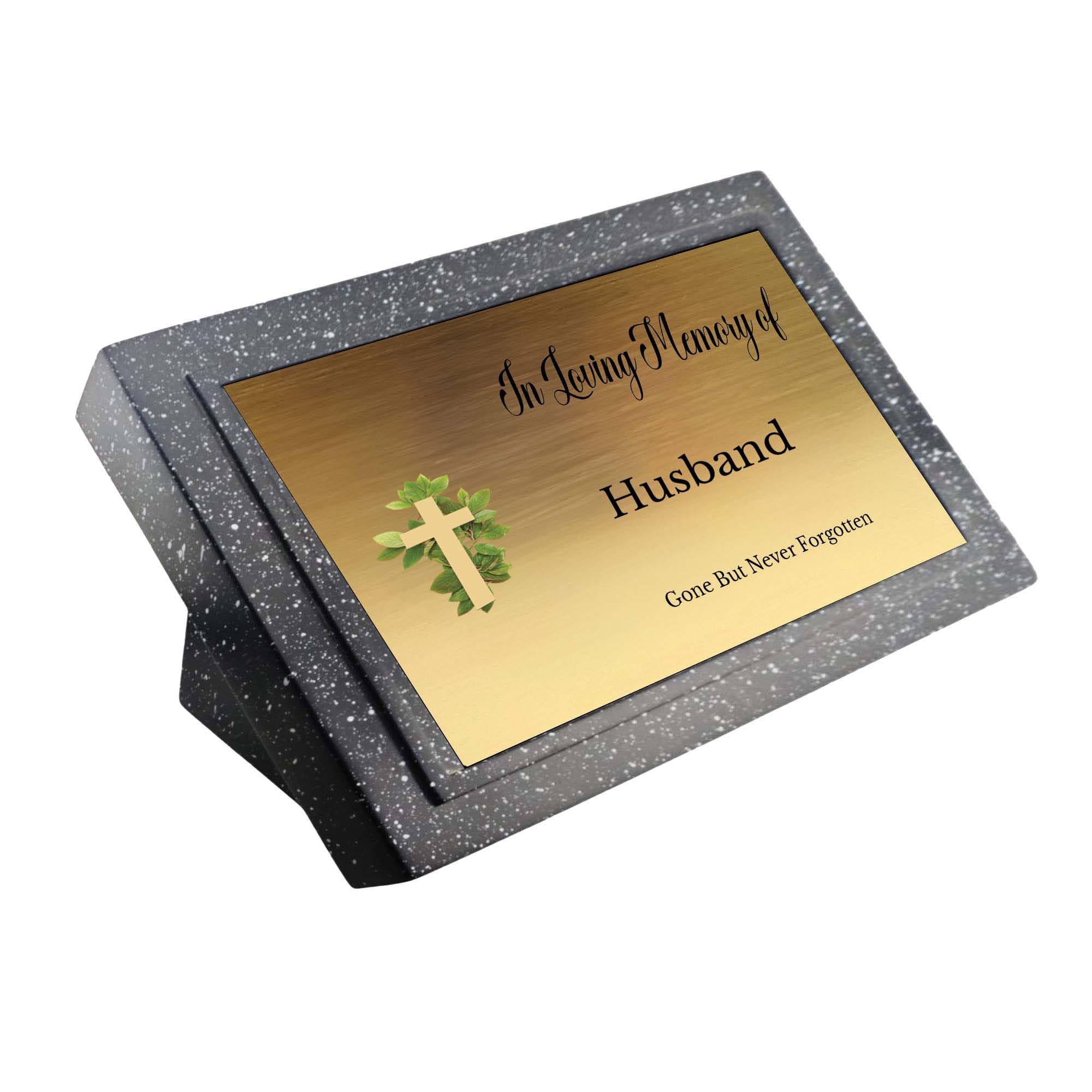 1stclassgifts Memorial Grave Marker Grave Plaque Remembrance With In Loving Memory of & Cross Design on Gold Plate (UV PRINTED) (Husband)