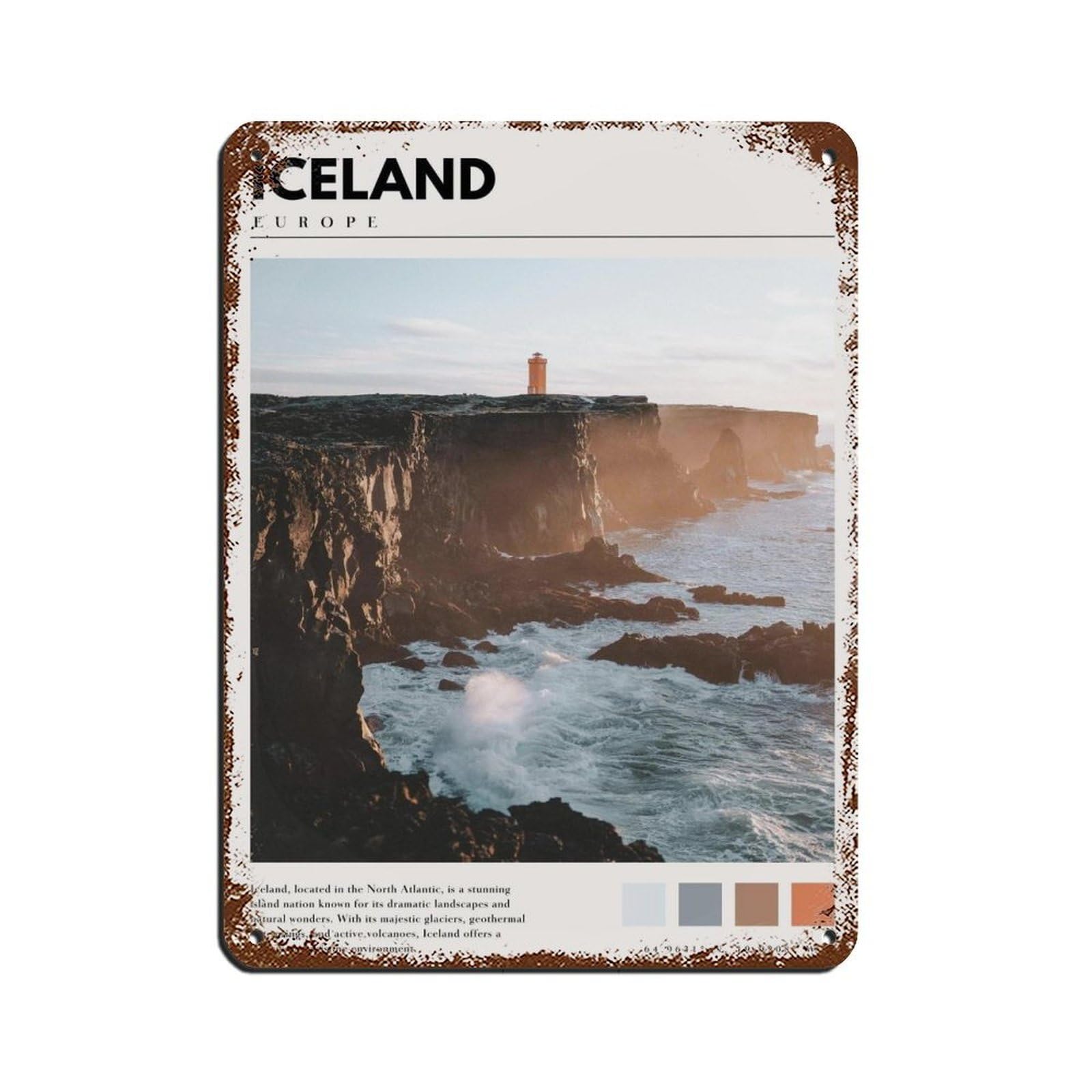 Iceland Poster Iceland Photography Art Tin Sign Vintage Metal Pub Club Cafe Bar Home Wall Art Decoration Poster Retro 12x16inch(30x40cm)