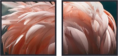 Kate and Laurel Flamingo 2 Piece Framed Canvas Wall Art Set by Alicia Bock, Sylvie Beaded Black Modern Contemporary, Animal Art for Wall Decor