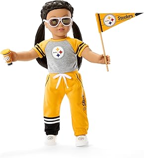 American Girl Pittsburgh Steelers 18 inch Doll Fan Outfit and Accessories, Black and Yellow, 6 pcs, Ages 6+