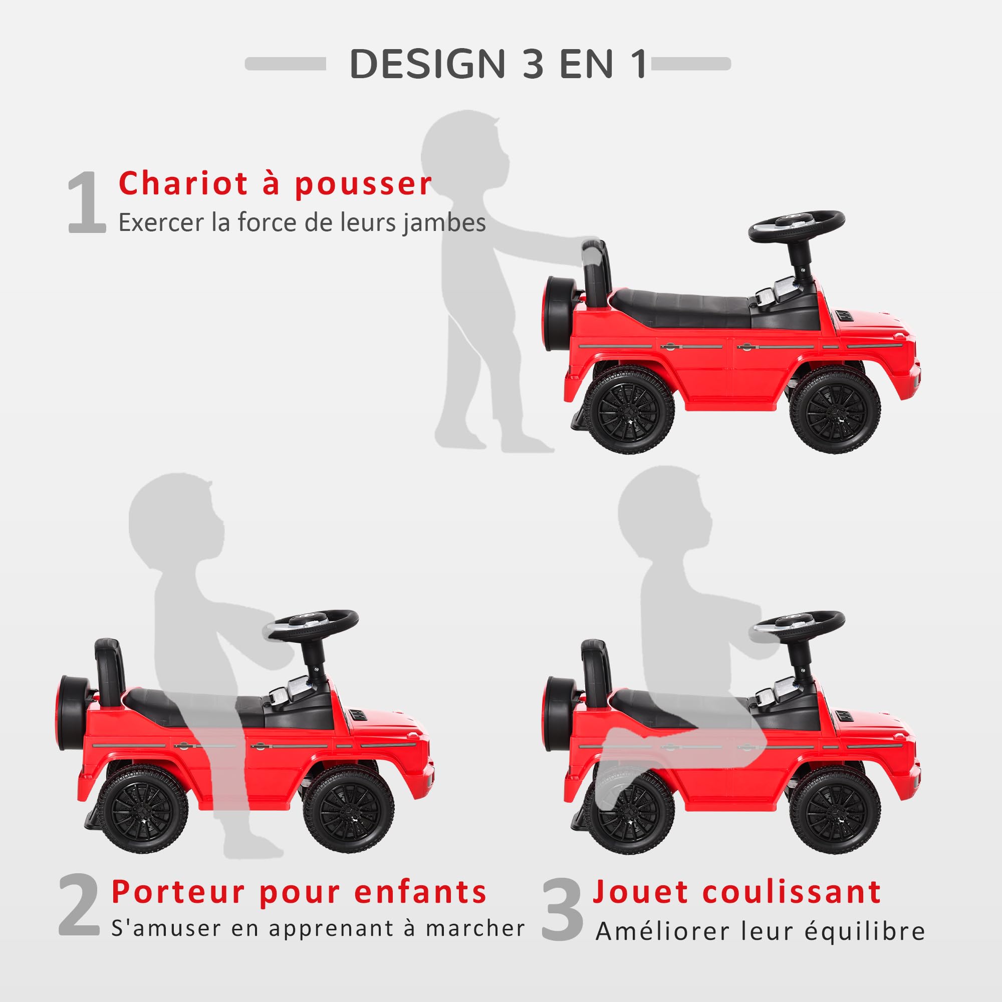 HOMCOM Camion Porteur Enfants véhicule à Pousser Licence Mercedes Benz 12-36 Mois Coffre klaxon phares Rouge