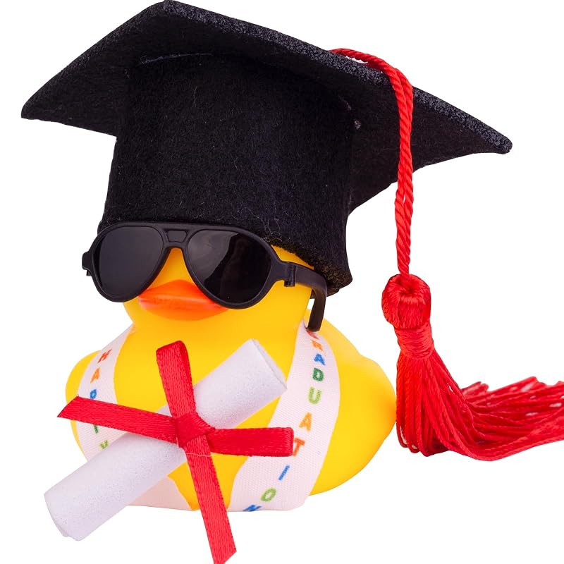 Enfeite automotivo de pato de borracha para formatura com chapéu, faixa e óculos G24-red-graduation Paper da CoFuBcad