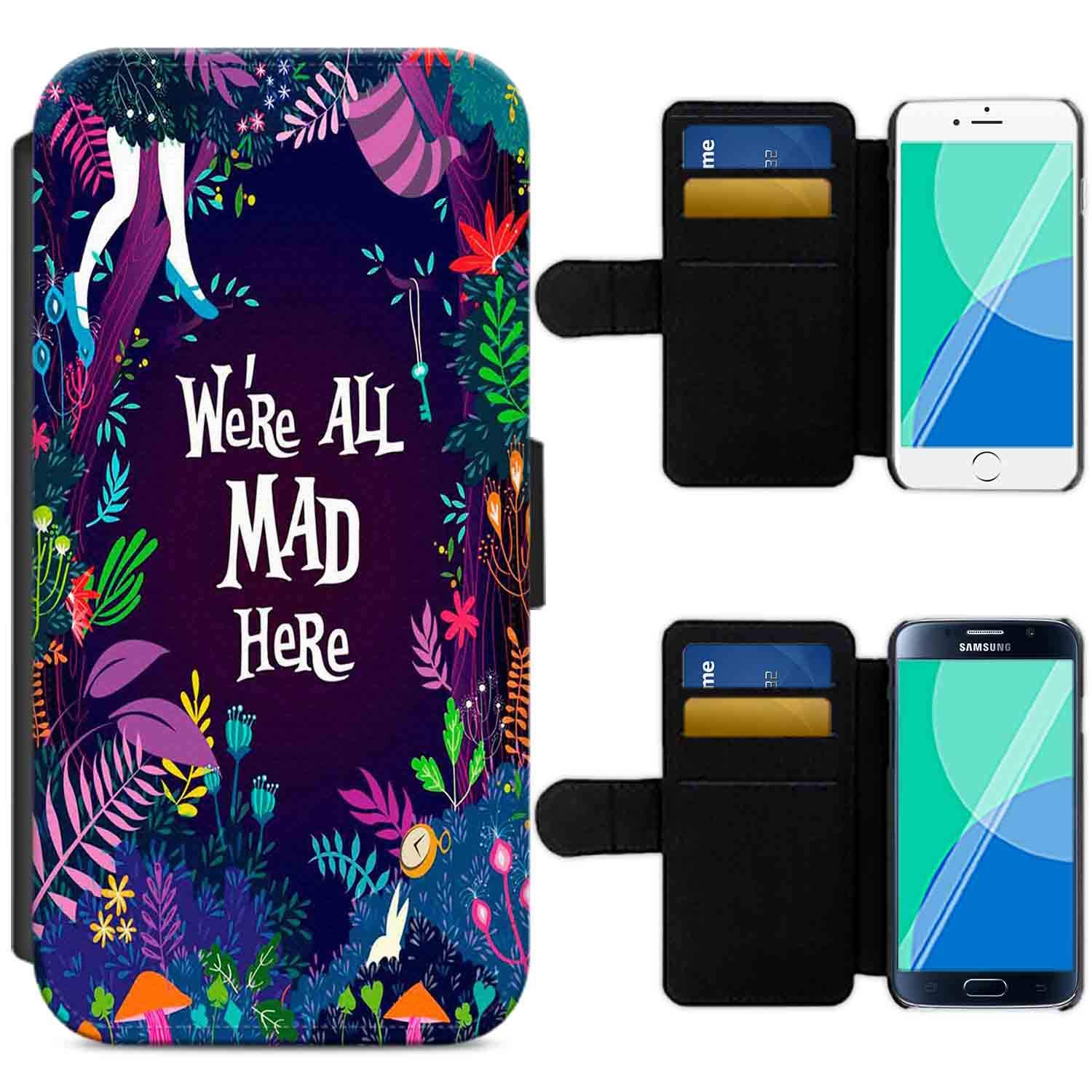 Gadget Zoo® iPhone X Case, Alice In Wonderland (We're All Mad) The Mad Hatter Cheshire Cat Wallet Flip Phone Case Cover For iPhone X
