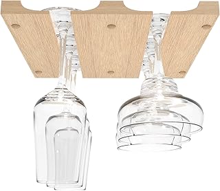 Wooden Wine Glass Holder for | Under Shelf Kitchen Stemware Rack | Wood Holding Rack for Wine Glasses and Stemware | Glassware Hanger and Organizer - Stores Up to 6 Glasses