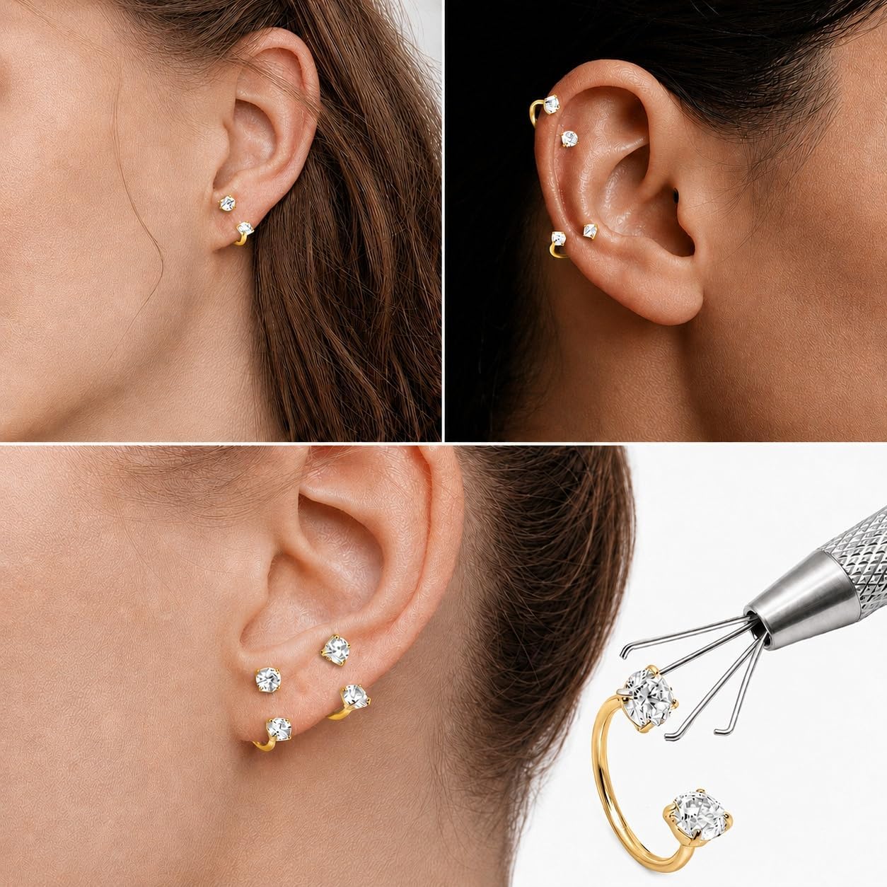 6PCS Nose Piercing Jewelry Set with Insertion Tool, 18G Surgical Steel CZ Horseshoe Septum Rings and Flat Back Nose Studs, 6mm 7mm 8mm Nose Rings for Women Men