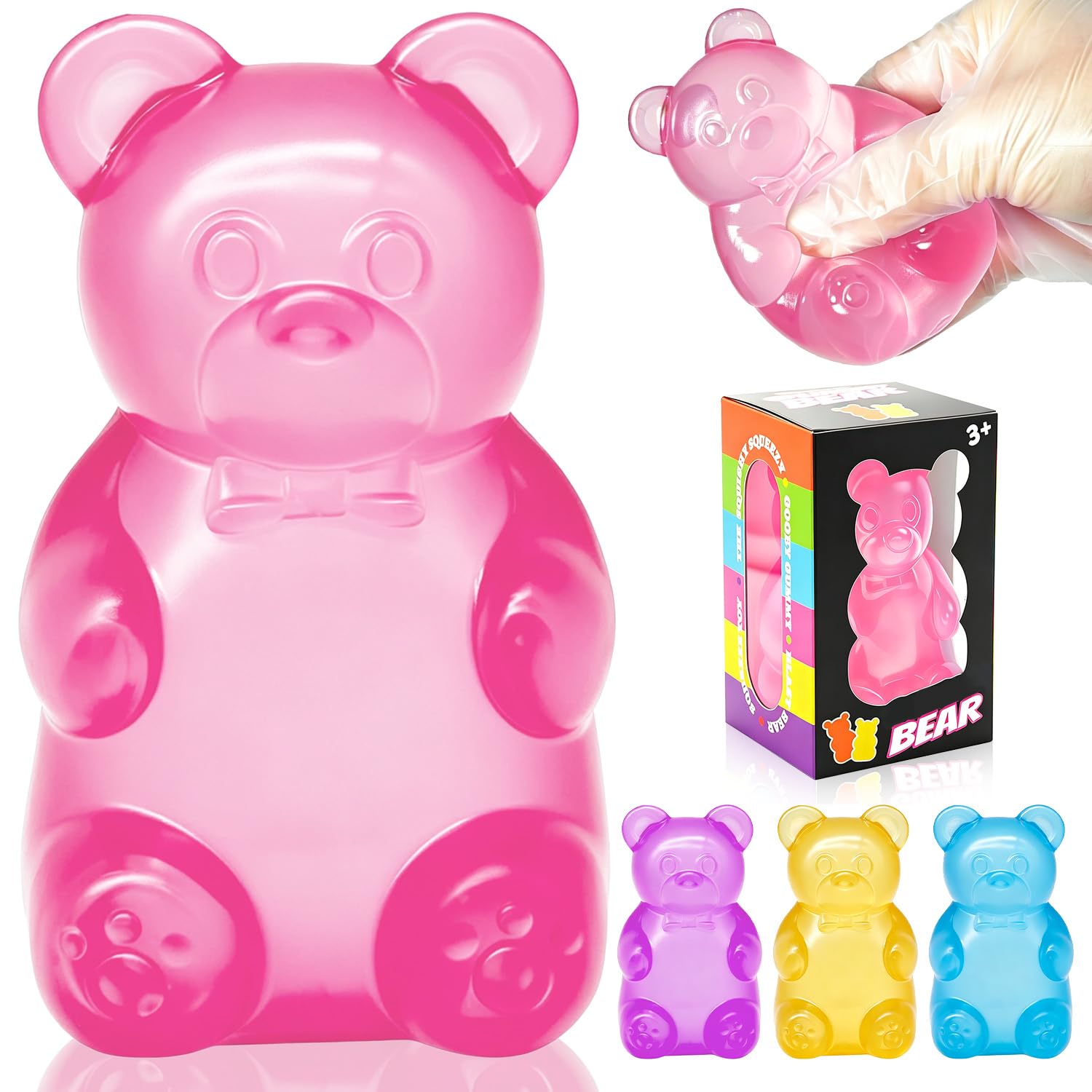 Bear Squishy Stress Toy, Squishy Fidget Toy, Slow Rise Squishy Stress Ball, Cute Bear Sensory Anxiety Relief Squeeze Toy for Kids & Adults Ages 3+ (Pink)