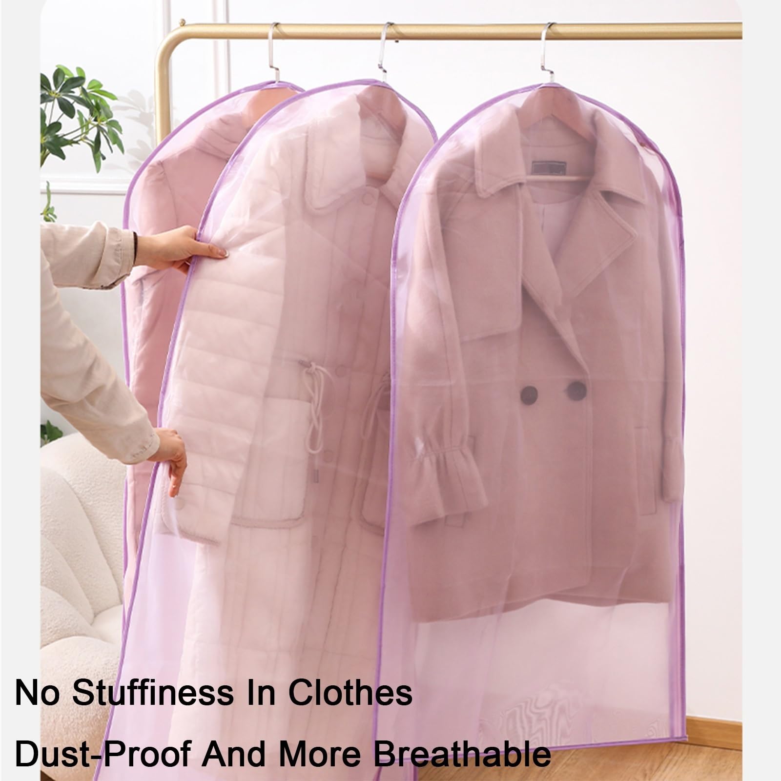 Fundas para Ropa, Funda Traje con Cremallera Lateral, Material Suave, Transparente, para Abrigos, Chaquetas y Trajes (5 Piezas)(60x110cm/24x43in)