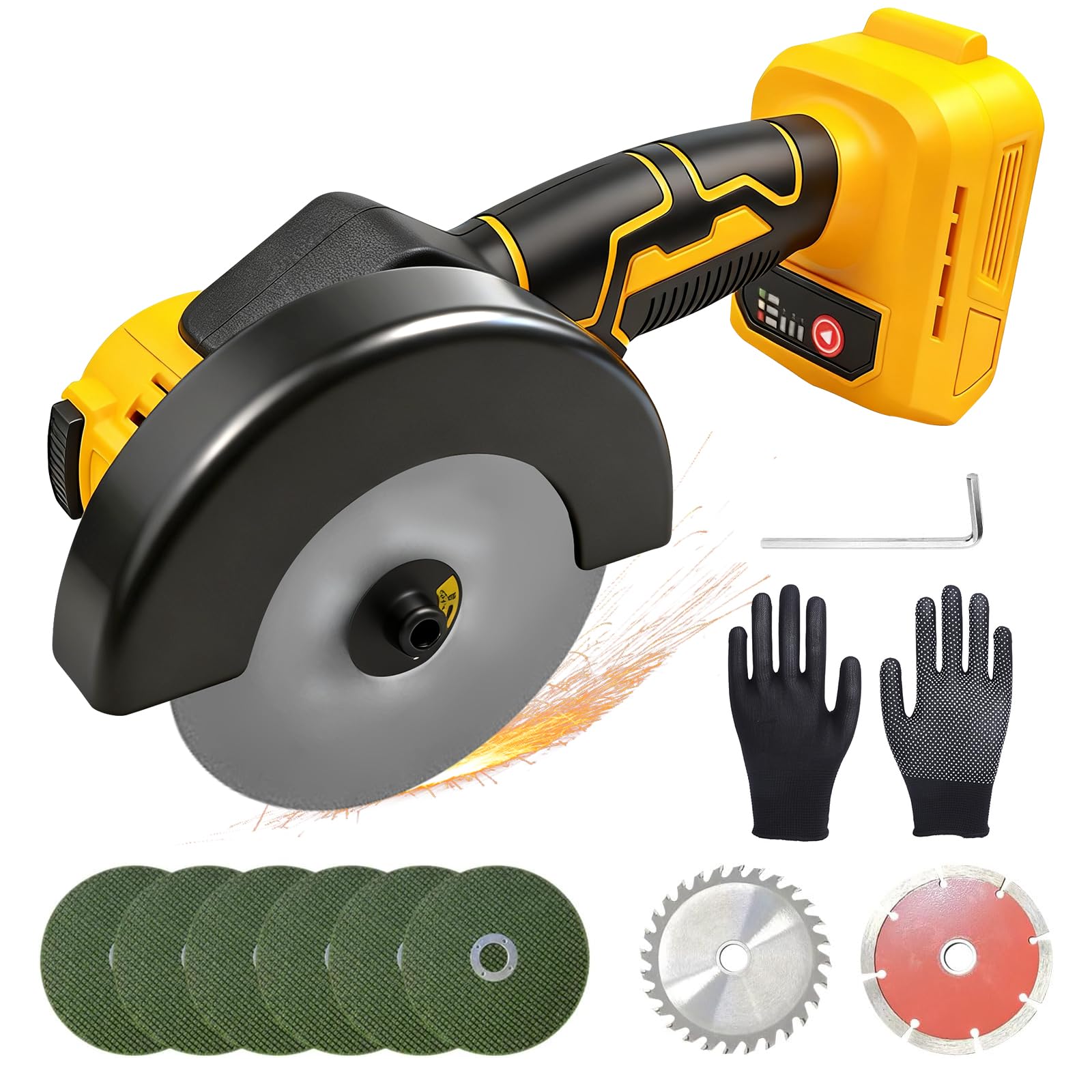 Smerigliatrice angolare a batteria compatibile con batterie DeWalt da 20 V, 12000 giri/min, mini smerigliatrice angolare a batteria con 6 dischi abrasivi da 10,2 cm, 2 dischi da taglio, per metallo