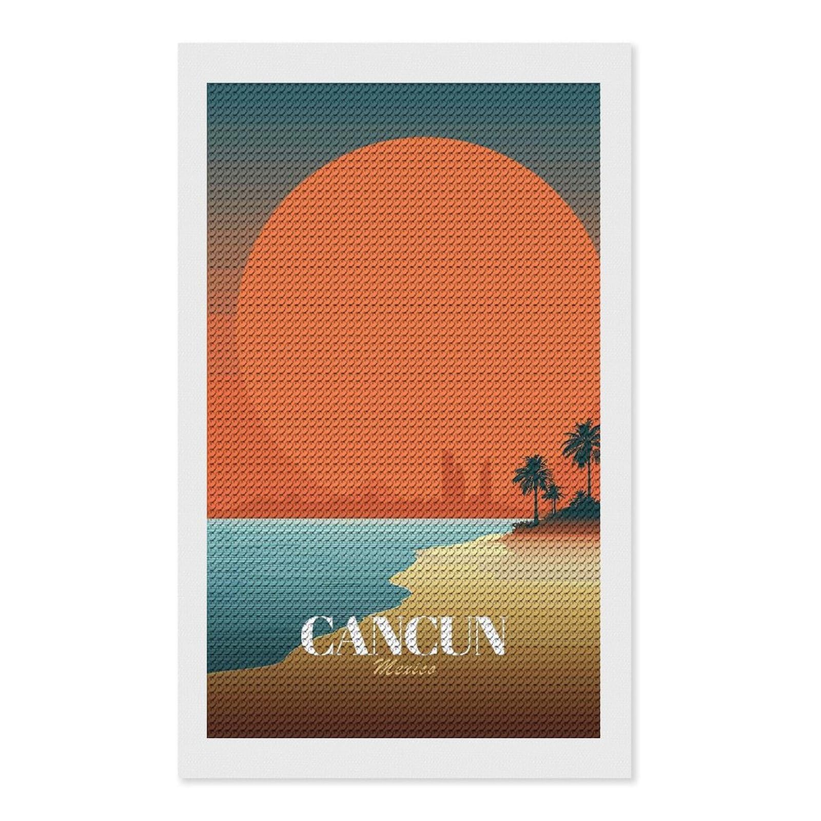 Junmoney Cancun Mexico Travel (3) Diamond Art Canvas 12"x20", for Adults, Pleasing Wall Art Project, Modern Decor, Gift Idea, Nice Detail and Sparkle