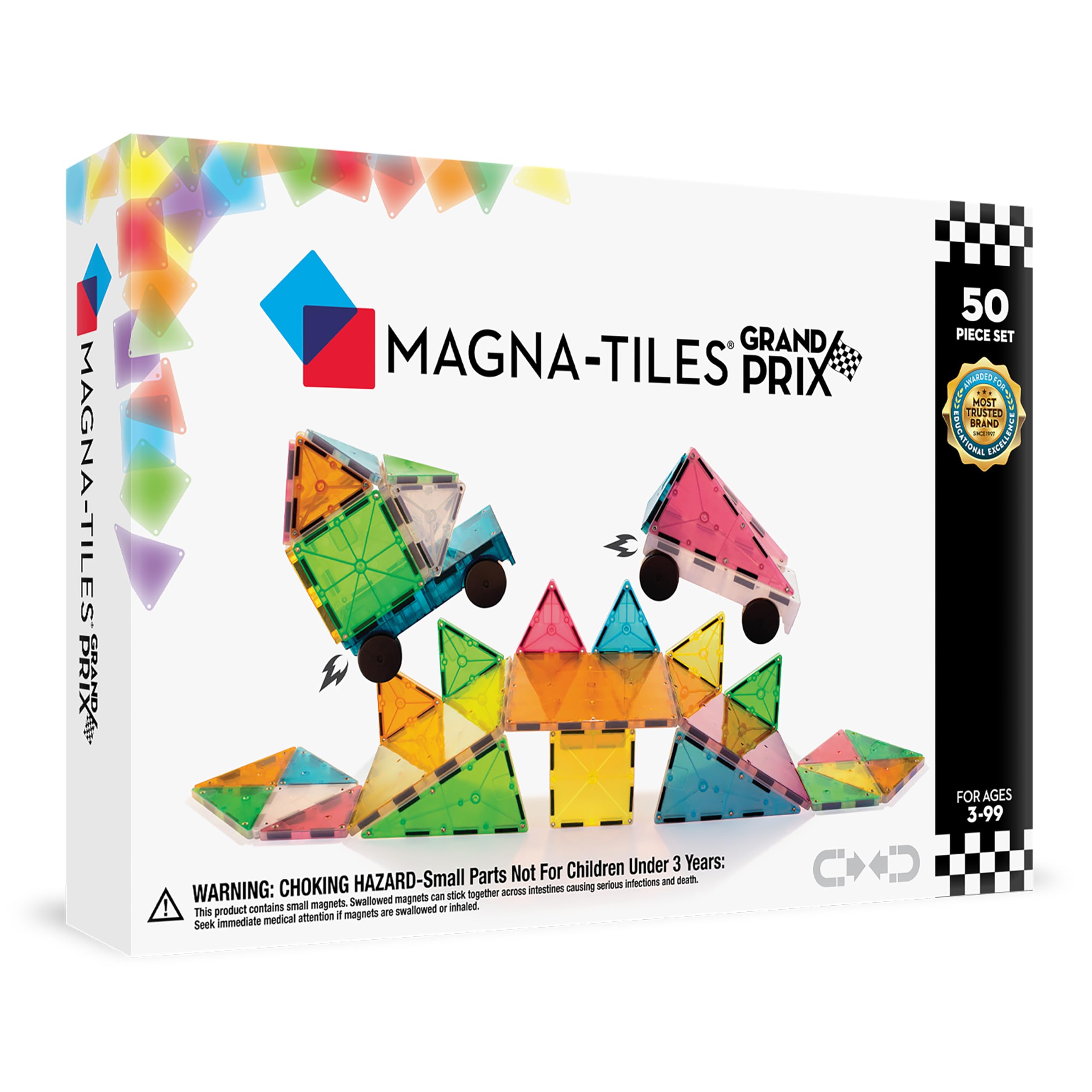 Magna-Tiles Frost Grand Prix 50 Piece Set - 3D magnetic building tiles