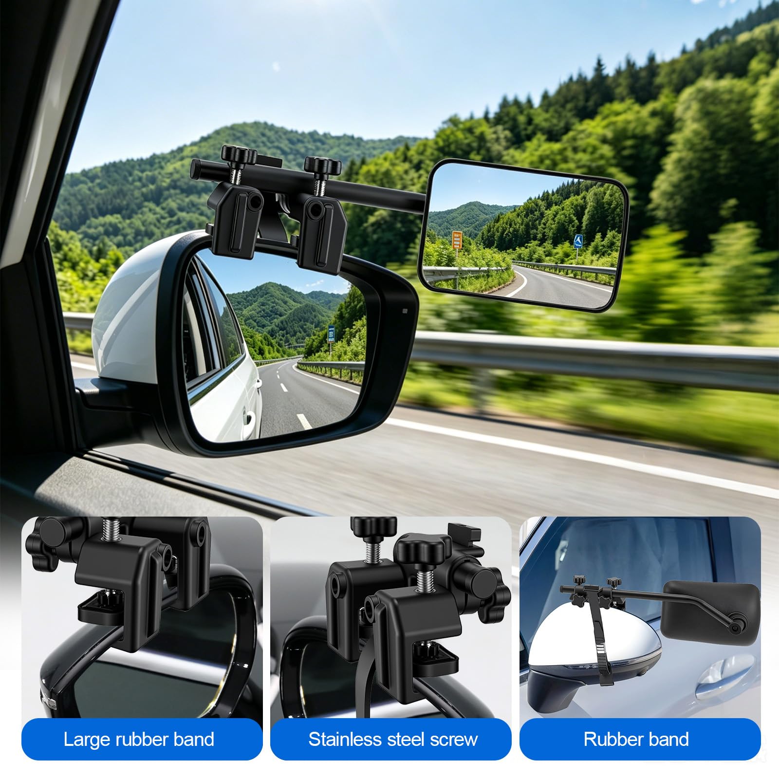 Espejo de caravana para coche, 2 unidades, con pinzas, giratorio 360 ° y plegable, estable y resistente a la lluvia, espejos para remolques para caravanas, caravanas