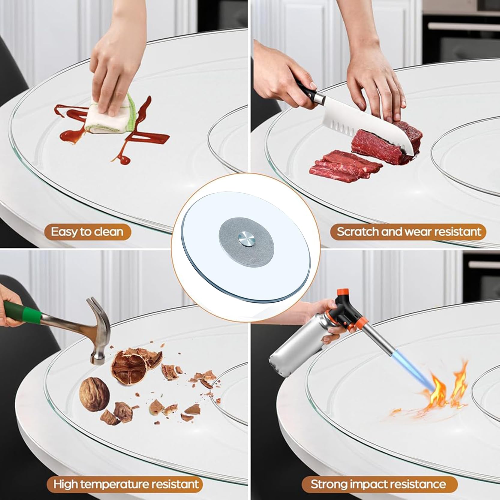 Vassoio Girevole Lazy Susan da Tavolo in Vetro temperato con Cuscinetto Silenzioso, centrotavola, Piatto da Portata per Banchetti di Famiglia, Feste e Matrimoni (Dimensioni: 60 cm/23,6 polli