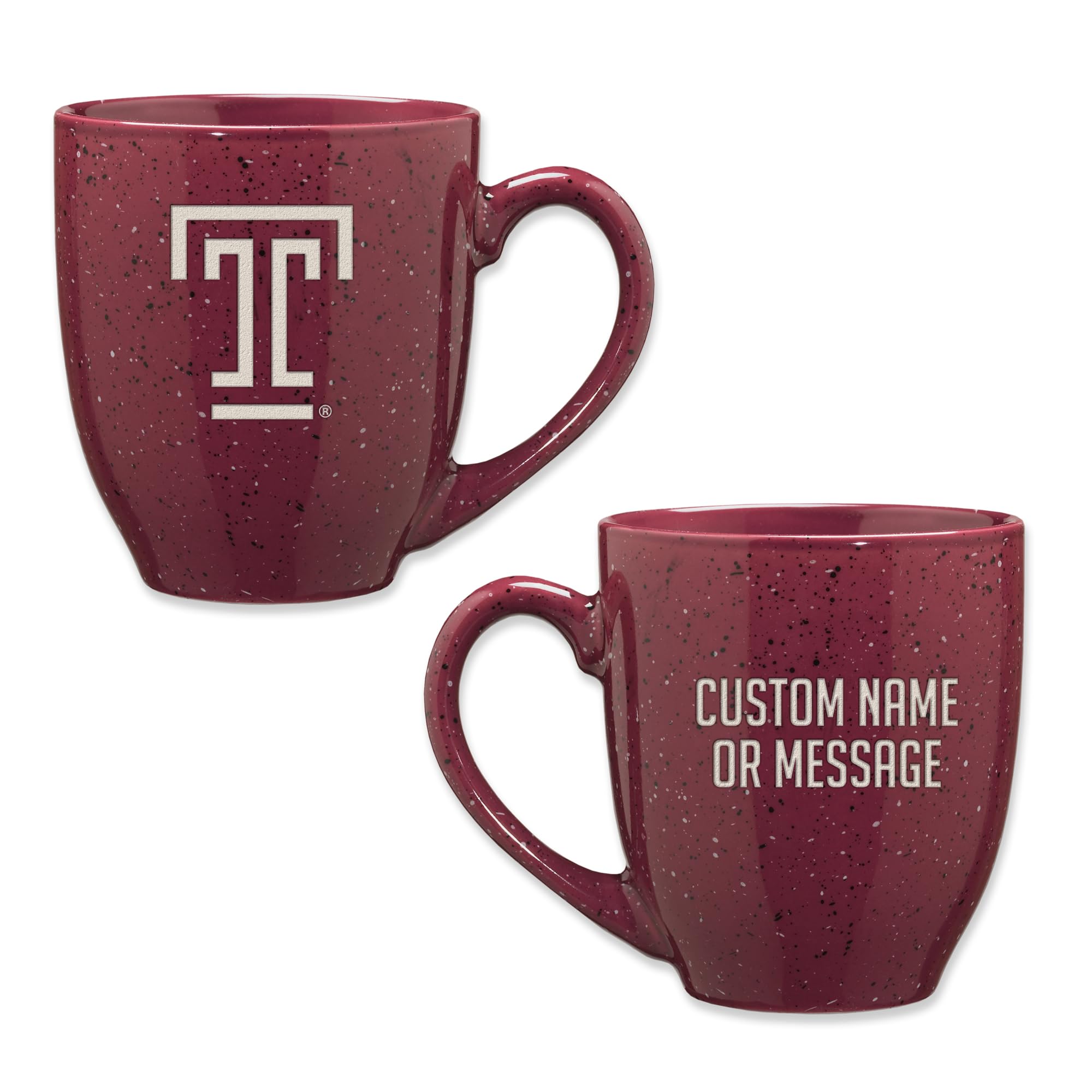 Rico Industries NCAA Temple Owls Maroon Personalized 16 oz Team Color Laser Engraved Speckled Ceramic Coffee Mug