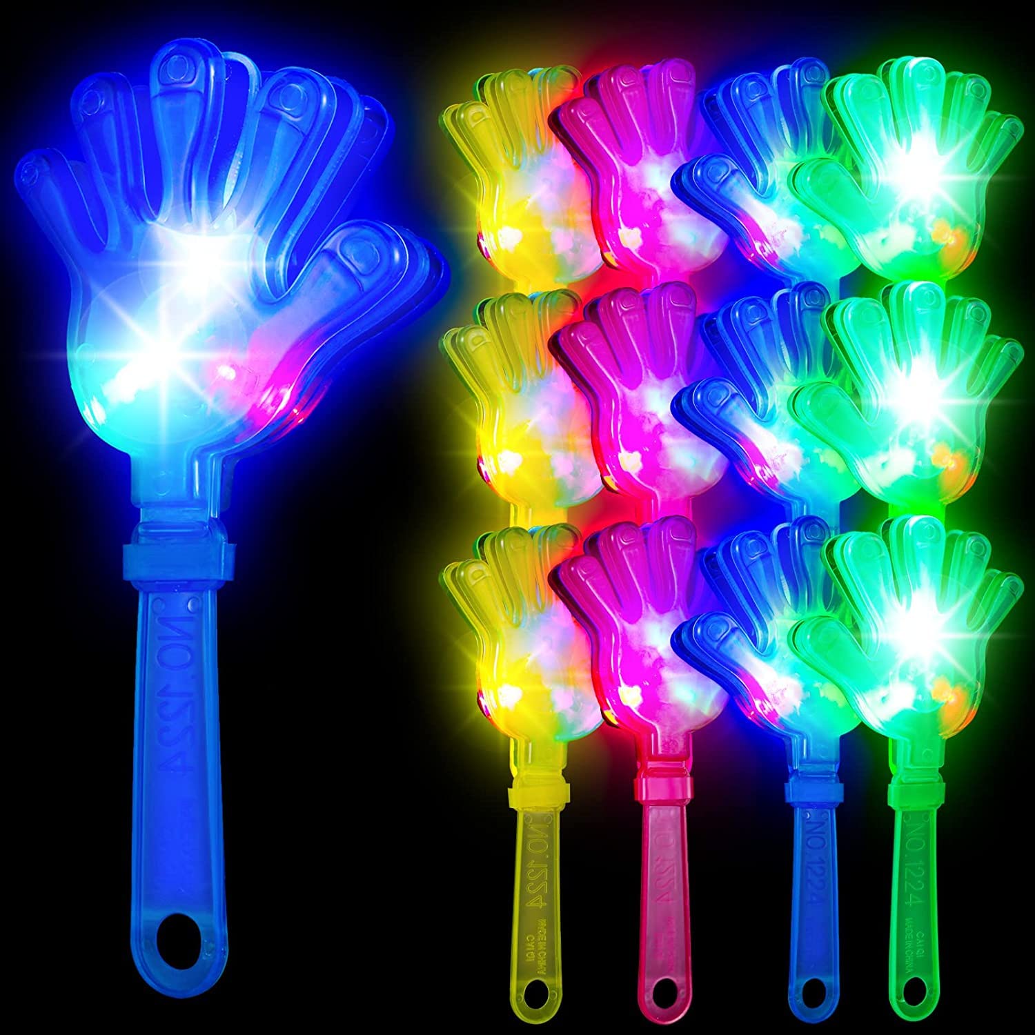 YLMKDE 12 PCS Light up LED Hand Clappers,Glow Sticks Glow in The Dark Party Supplies.Toy Clap Toy for Fiesta Birthday Party Favors Supplies Goodie Bag Stuffer