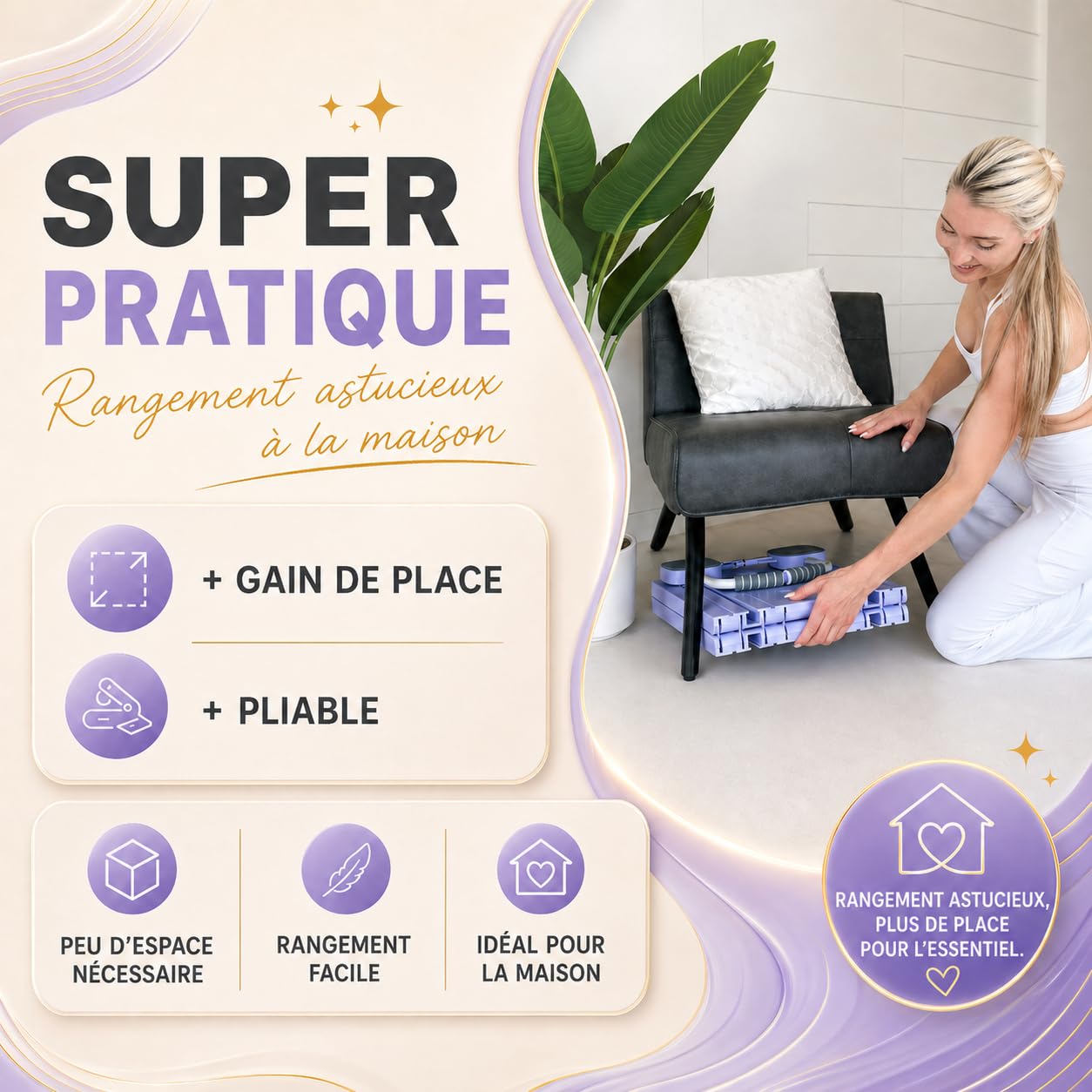 Yosana Planche de Pilates I Reformer pour la maison I Planche de fitness 8 en 1 pliable et portable I Entraîneur abdominal avec coussin pour genoux, bandes de résistance et barre de Pilates I Design