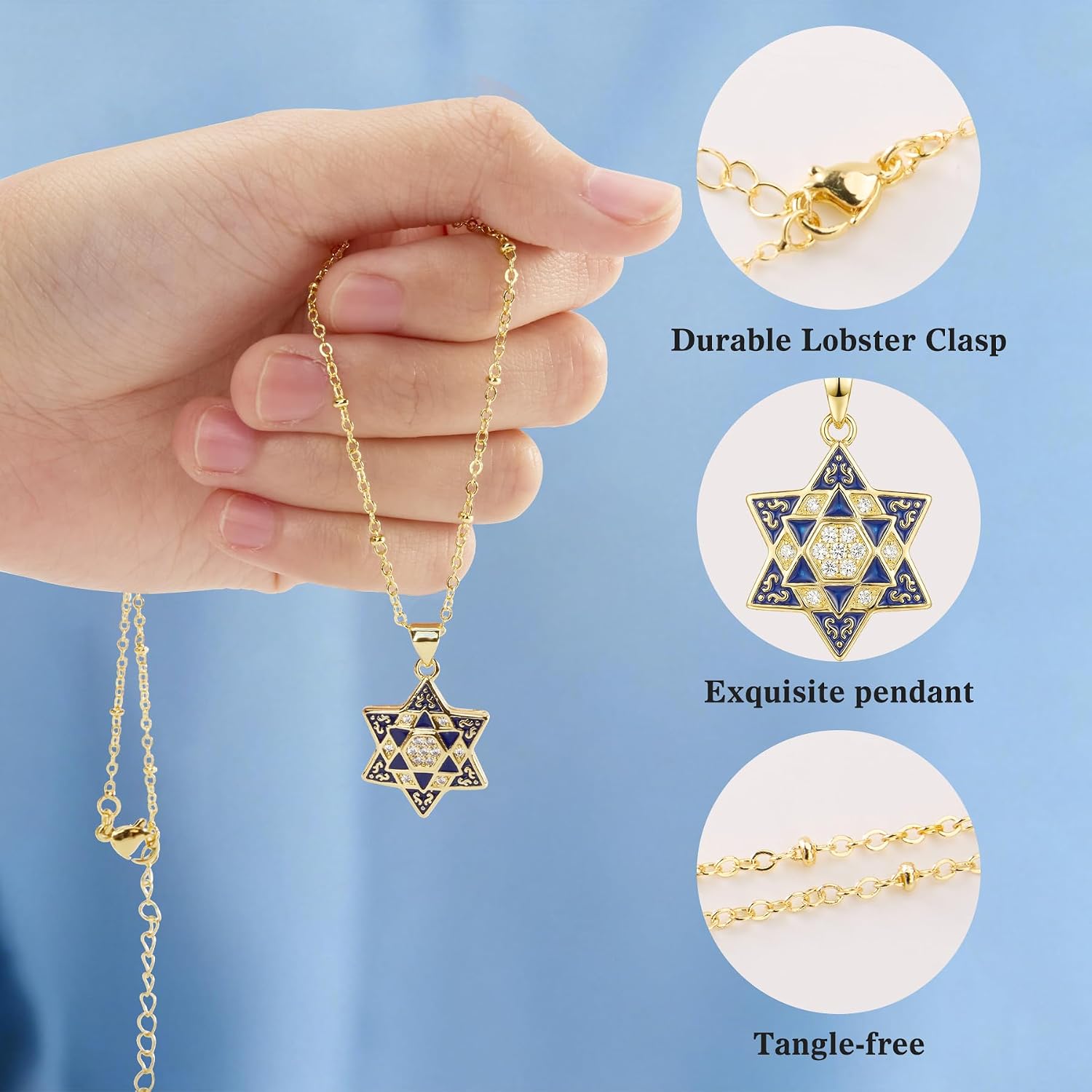 Star of David Necklace for Women - Timeless Jewish Jewelry for Women, Symbolic Star of David Pendant, Gold Plated Premium Hexagon Chain, 17.3’’+2’’Chain, Jewish Necklace Gifts