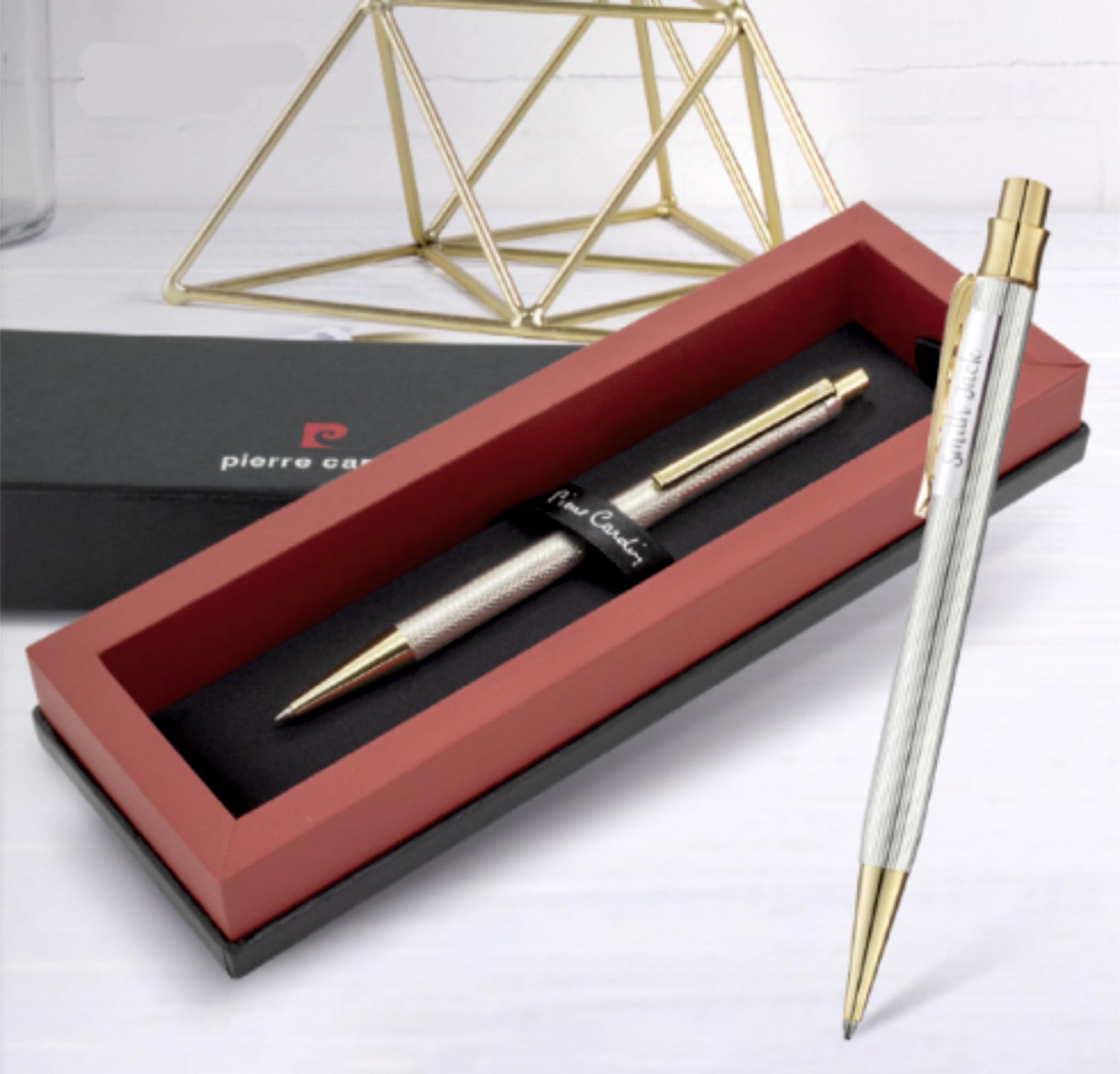 Bolígrafo de Plata maciza y Oro de 24 kilates Grabado con tu nombre y presentado en elegante Estuche para Regalo