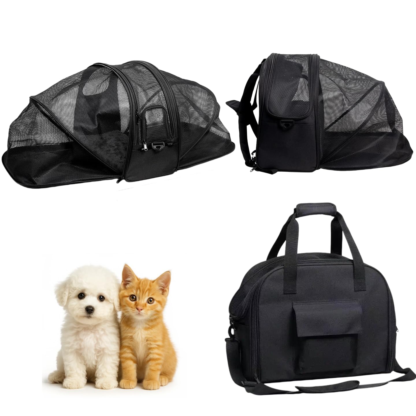 Black Cat Dog Backpack Carrier, Portable Cat Dog Tent, Expandable Large Soft Pet Carrier Backpack for Small Cats Dogs Puppies, Cats Travel Carrier Airline Approved Suitable for Hiking Camping