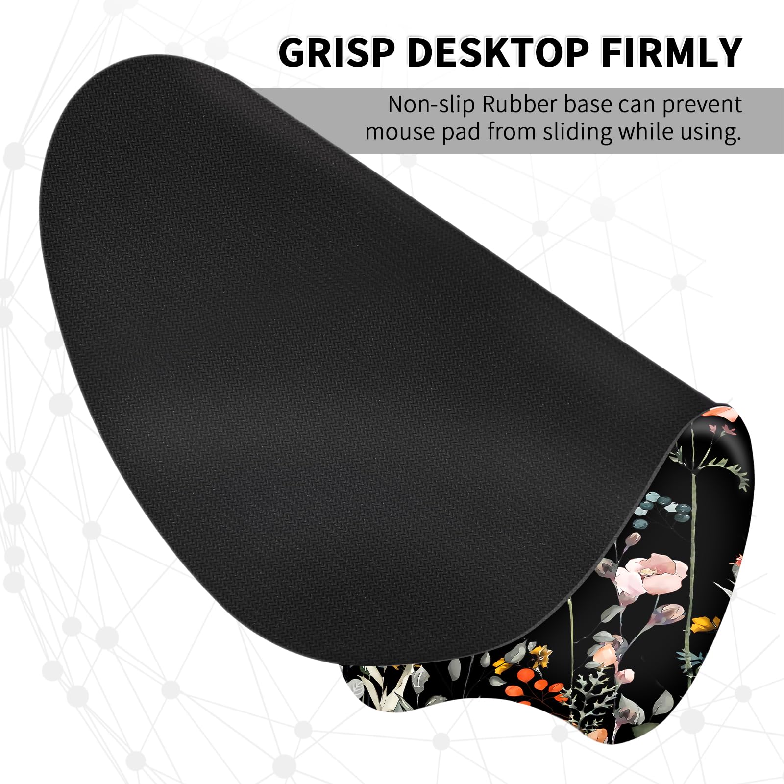 EooCoo Tappetino per Mouse con Comodo Supporto per Il Polso, 4mm Mousepad Poggiapolsi con Materiali Memory Foam, Base in Gomma Antiscivolo - Piccoli Fiori