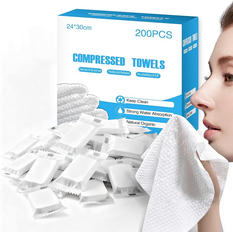 Toalhas comprimidas descartáveis ANKEXIN para rosto, fibras vegetais, COMP-200, 200 unidades