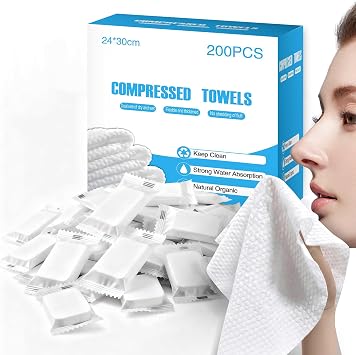 200 PCS Compressed Towels, Extra Thick Disposable Face Towel Tablets, Portable Bulk Compressed Coin Tissues for Home, Travel, Camping, Outdoor Sports