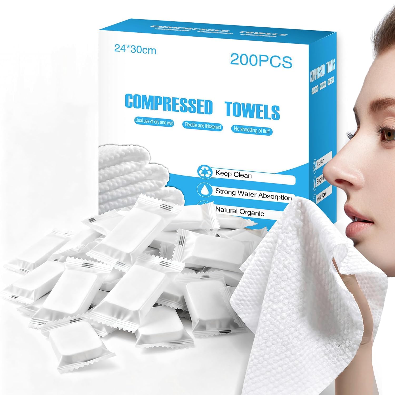 200 PCS Compressed Towels, Extra Thick Disposable Face Towel Tablets, Portable Bulk Compressed Coin Tissues for Home, Travel, Camping, Outdoor Sports