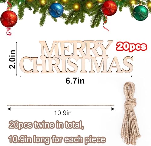 Miniatura 6 de AIERSA 20 piezas de manualidades de madera sin acabar de Feliz Navidad, manualidades de Navidad para niños y adultos, etiquetas de regalo con