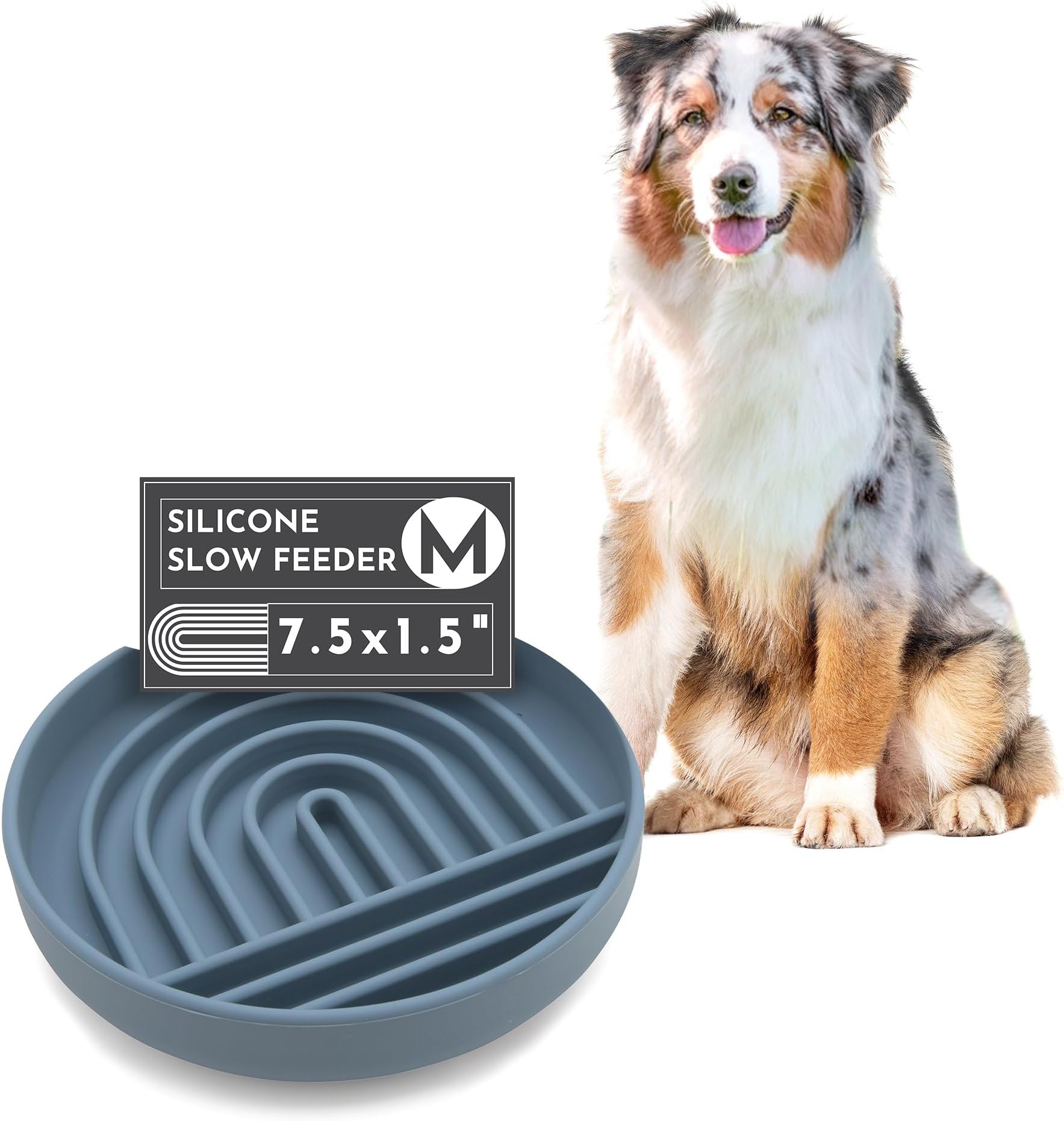 Should We Go? Slow Feeder for Dogs & Puppies, The Slowdown Bowl Silicone Slow Eating, Modern Lick Mat Design, Reduces Gulping, Fits 2 Cups, 7.5” Across x 1.5” Tall, Mealtime Challenge, Medium-Ocean