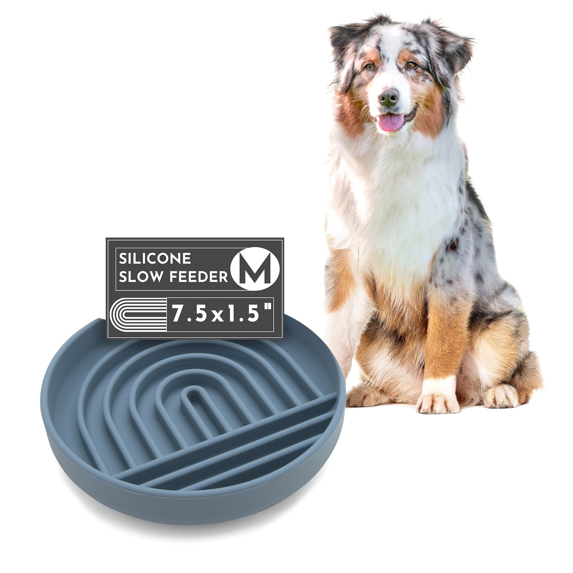 The Slowdown Bowl Silicone Slow Feeder for Dogs & Puppies, Slow Eating, Modern Lick Mat Design, Reduces Gulping, Fits 2 Cups 7.5” Across x 1.5” Tall, Mealtime Challenge, Medium-Ocean