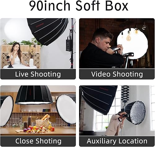 Miniatura 5 de IFOOTAGE Caja suave parabólica profunda rejilla extraíble de panal negro 2 difusores blancos integrados marco de aleación de aluminio adecuado para