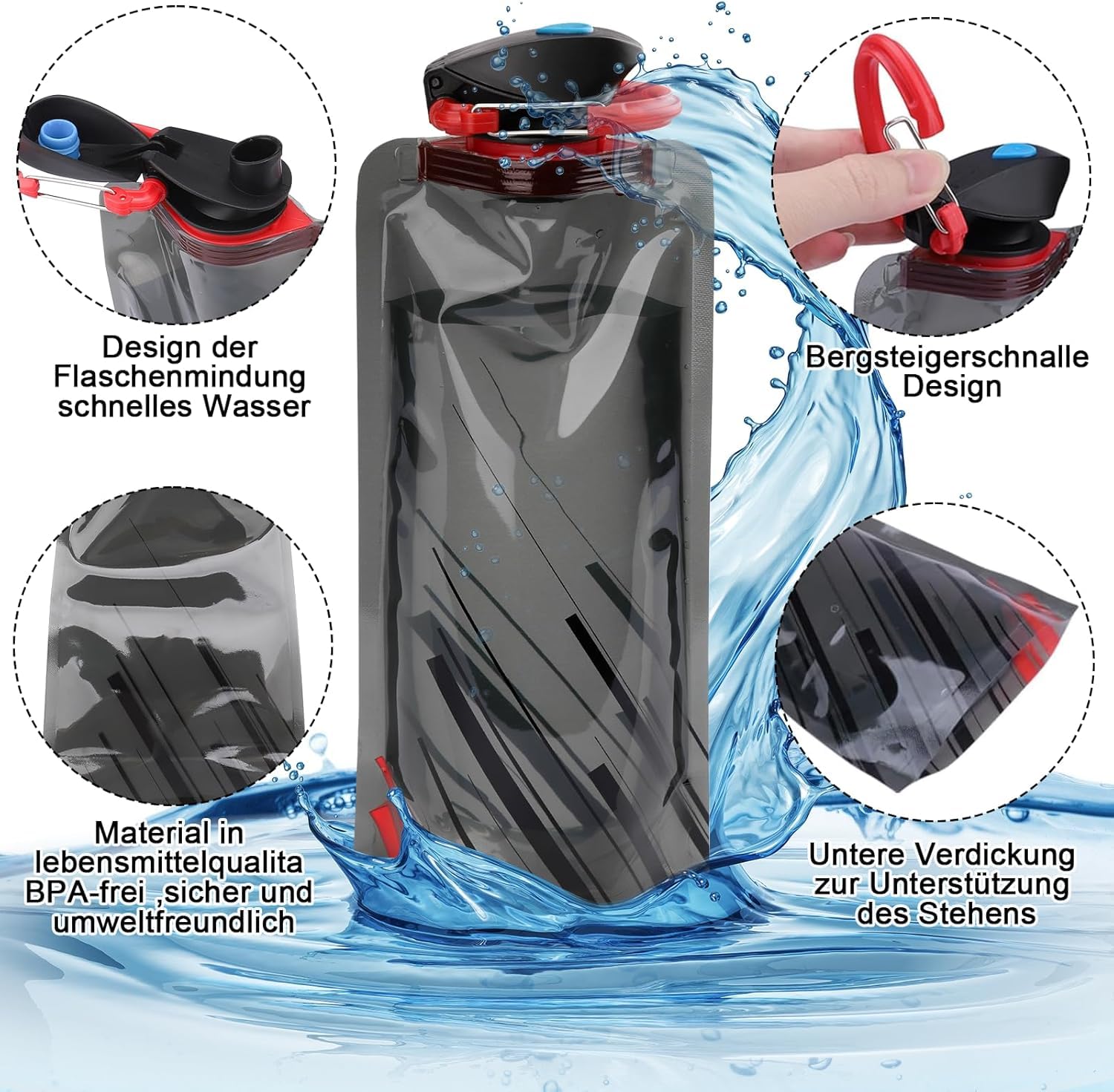 TAKUZA Faltbare Trinkflasche 3er Set - 700ml BPA-frei Für Outdoor & Festival