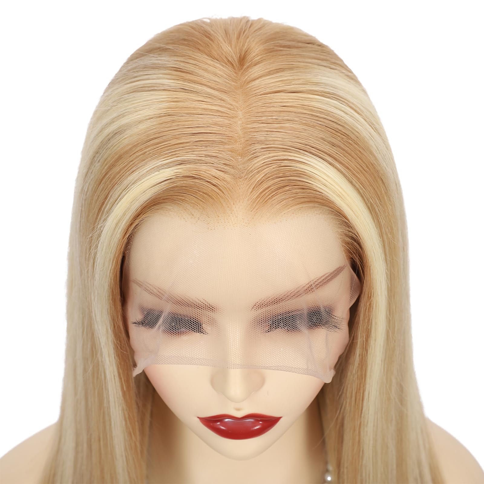 Peruka z prawdziwych włosów, blond pasemka P27/613#, 100% ludzkie włosy, pełna koronka, przezroczysta koronka, wstępnie plucked 35 cm