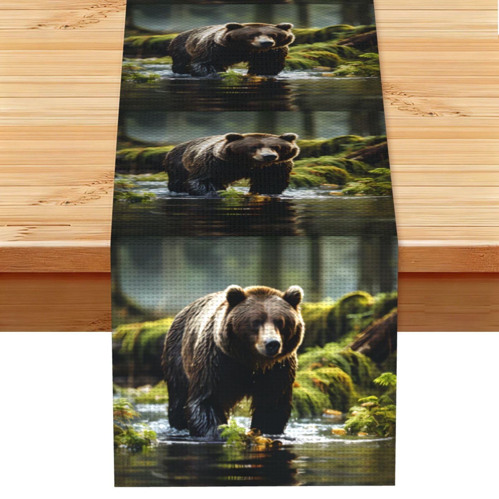 brown bear pounce Table Runner 13x72 Inch Dining Decor
