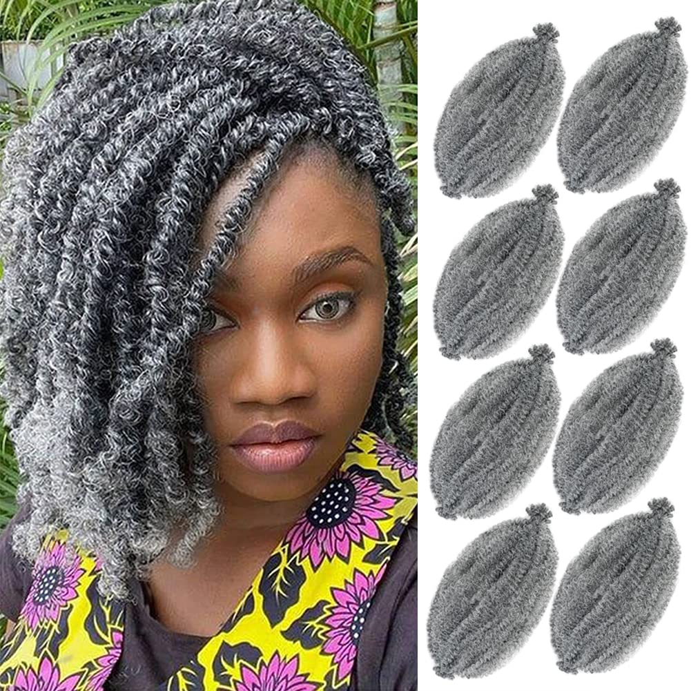 Marley Twist Braiding Hair Grey Spring Twist Hair Wrapping Hair for Soft Locs 12 Inch Pre Separated Springy Afro Twist Hair for Braiding Crochet Hair for Black Women