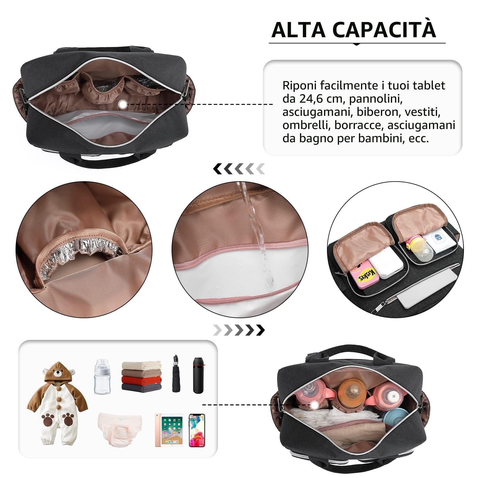 KONO Borsa Fasciatoio Passeggino Neonato Impermeabile con Tasche Isolate Leggera per Viaggi