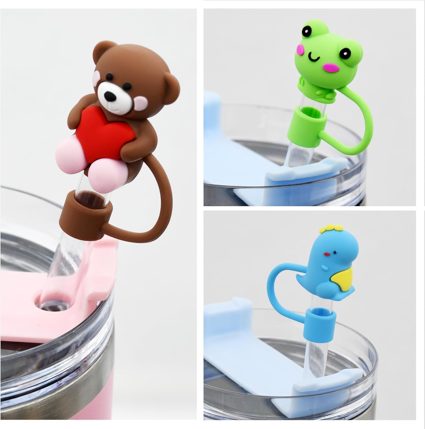 Silicone Straw Cover for 10mm Straw Covers Cap for Stanley Cup Accessories, Cute Straw Topper for Tumblers Straw Cap Stopper for Reusable Straws Tip Lids (5pcs animal straw cap) - Image 2