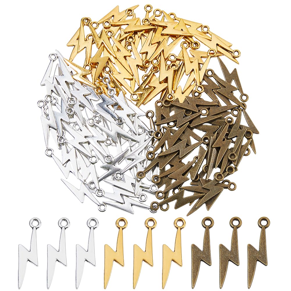 120 piezas de 3 colores colgantes de relámpago, aleación tibetana, relámpago, relámpago, dijes de aleación para joyas, collares, pulseras, aretes, manualidades